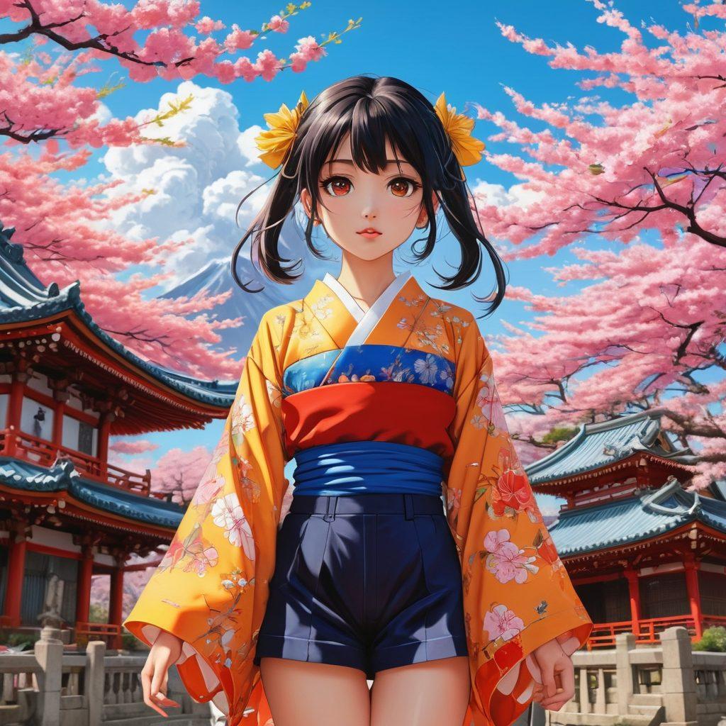 A vibrant collage showcasing various Hentai anime characters in dynamic poses, surrounded by illustrated manga panels that highlight intricate artwork. Include colorful cherry blossoms and a mystical Japanese temple in the background, evoking a sense of allure and depth. Emphasize character expressions and fantasy elements for richness. highly detailed. colorful. anime style. vivid colors.
